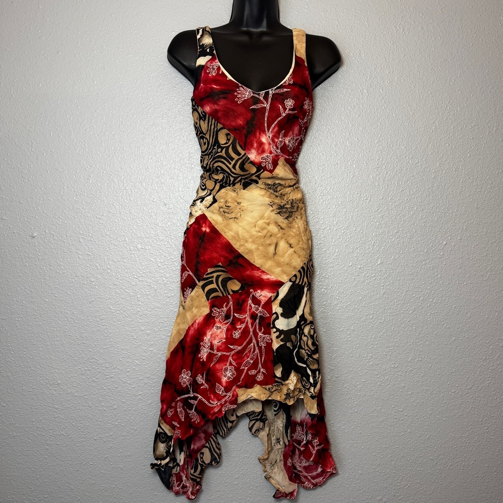 Women’s Vintage beaded floral multicolor Sleeveless Asymmetrical Dress size 8